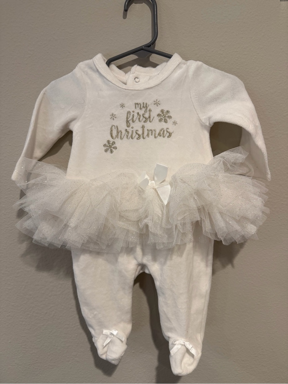 Baby Essentials Girl 3M My First Christmas Tutu Footed Sleeper White
